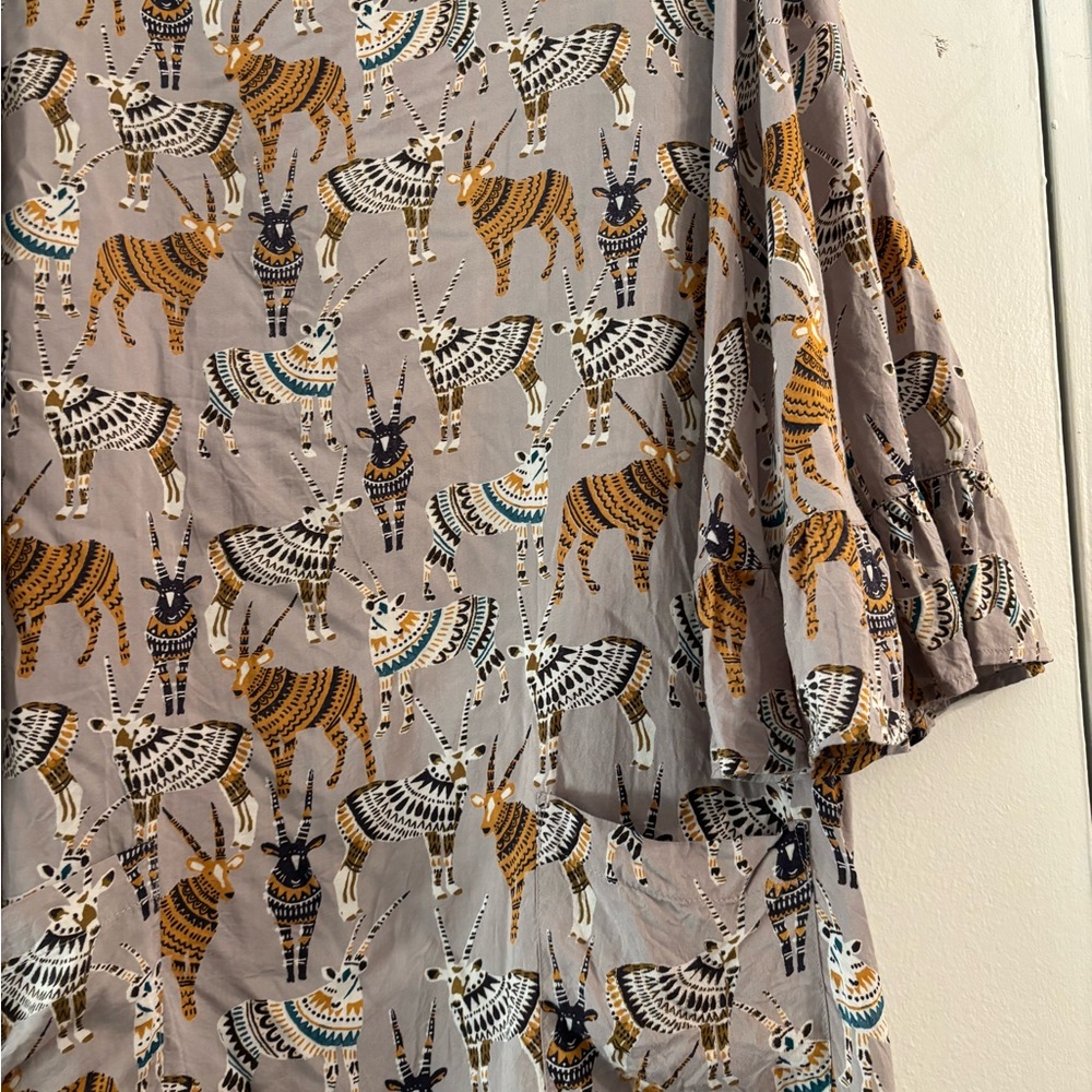 World Market African Safari Print Bell Sleeve Shift Dress modal Boho l/xl - Picture 3 of 4